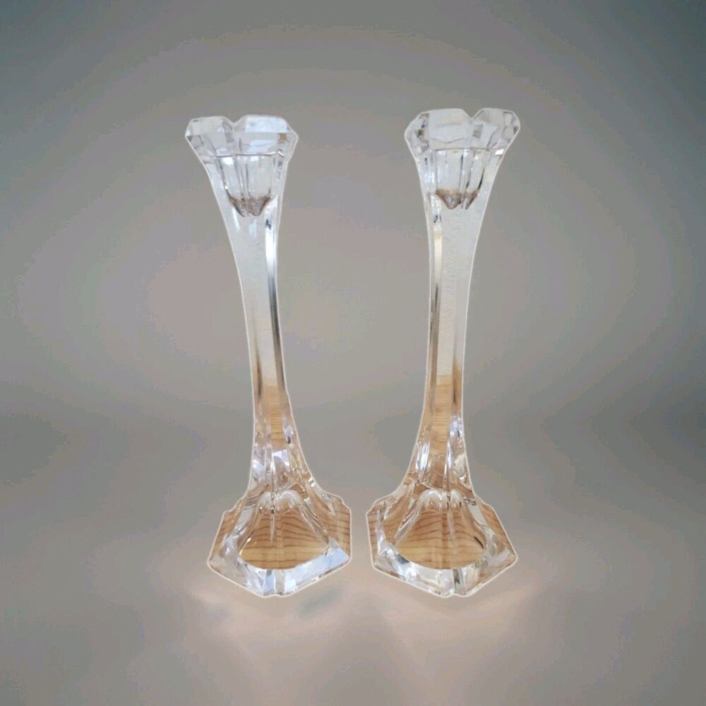 Bohemia Clear Set Crystal Candlestick Holders Lead Czech Republic Victoria 9.5"